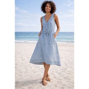 Gap Denim Midi Dress Womens Medium Light Denim Blue Handkerchief Hem Sleeveless